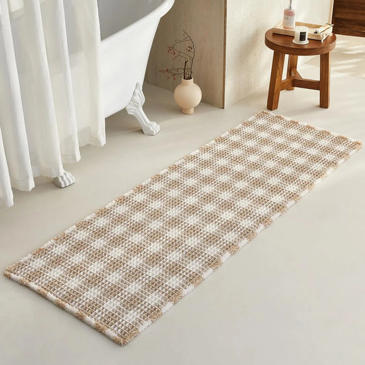 Waffle Runner Rug Bathroom, Long Boho Bathroom Rugs Non Slip Washable Super Absorbent Quick Dry Farmhouse Bathroom Decor