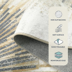 Modern 10x14 area washable ultra-thin living room carpet, bedroom office abstract print interior soft neutral carpet