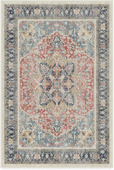 Washable 6 ft Round Rug, Kamran Admiral Blue, Premium Vintage Rugs for Living Room, Bedroom, Kitchen, Office, Classroom with Gri