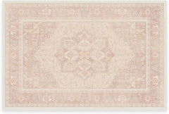 Washable 8 ft Round Rug, Kamran Rose Pink, Premium Rugs for Living Room, Bedroom, Kitchen, Office, Nursery with Gripper Non Slip