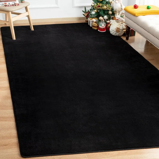 6x9 Black Washable Fuzzy Bedroom, Soft Fluffy Indoor Carpets, Rug