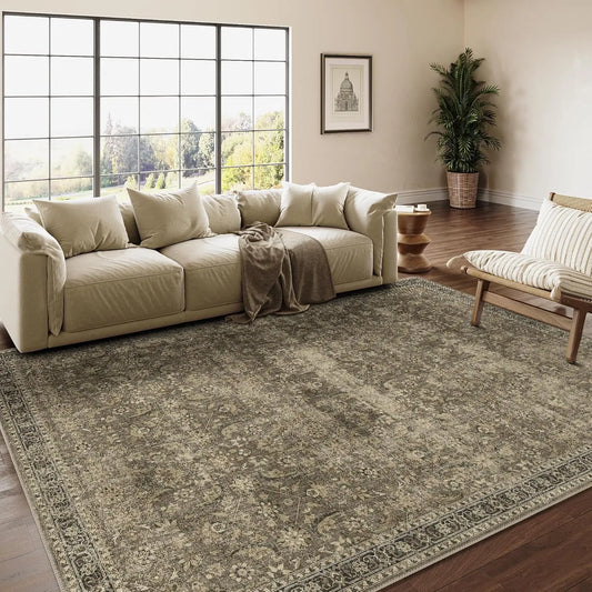 4x6 Machine Washable Rugs Brown Hallway Area Rug Indoor Accent Rug Floral Low Pile Carpet Soft Throw Rug Bedroom Living