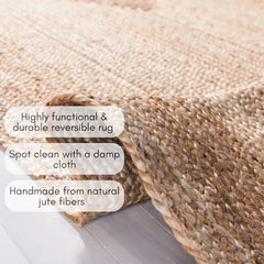 Handwoven Jute Area Rug 6 feet Round Natural Yarn Rustic Vintage Beige Braided Reversible Rug - Eco Friendly Rugs