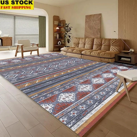 Washable Area Rug Non-Slip Durable Low Pile Moroccan Print Soft Microfiber Living Room Bedroom High-Traffic Areas 3x5