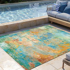 Orhopui Retro-Style Christmas Themed sponge Rug - Soft-Washable tie-dye green pattern