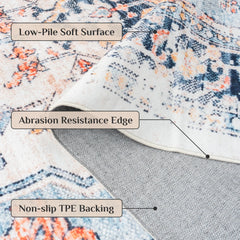 Orhopui vintage boho design, washable area rugs non-slip rugs for living room bedroom traditional woven rugs stain resistant