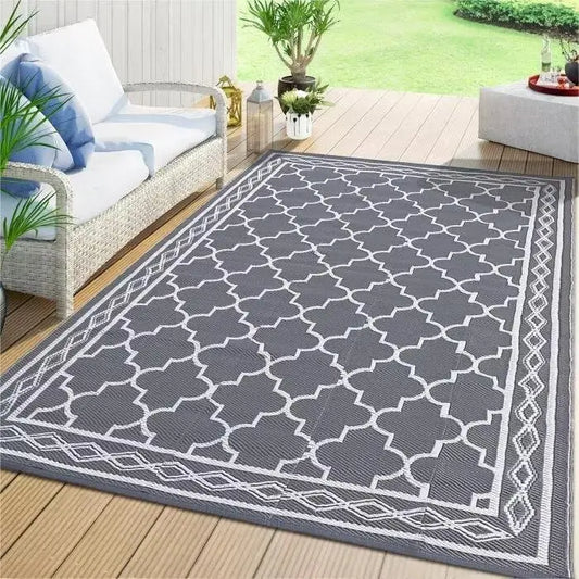 Outdoor Rug Carpet 9x12 Waterproof Mat Reversible Patio Rug Geometric Rug RV Camping