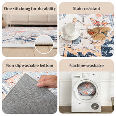 Orhopui vintage boho design, washable area rugs non-slip rugs for living room bedroom traditional woven rugs stain resistant