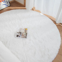 White Round Shag Rug 6ft Faux Rabbit Washable Fur Area Rugs for Living Room Circle Fluffy Rugs for Bedroom Boho Rug