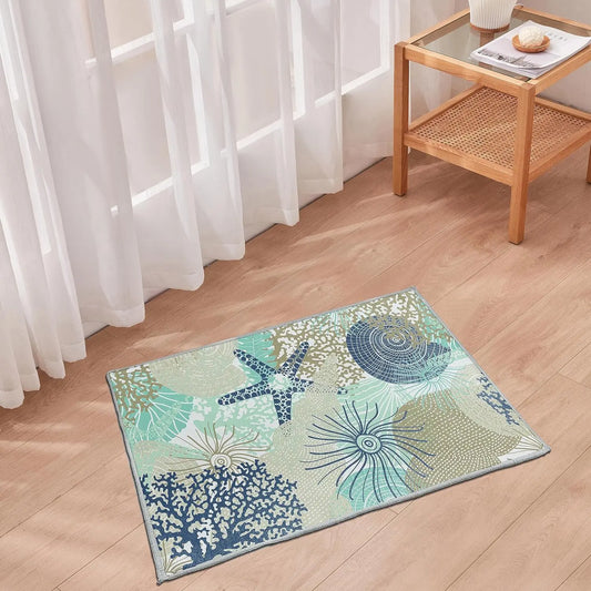 Coastal Area Rug 2x3 - Small Machine Washable Foldable Throw Rugs Non-Slip Beach Ocean Entryway Doormat Indoor