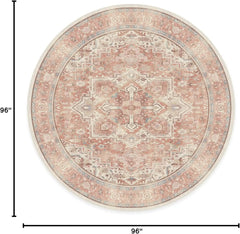 Washable 8 ft Round Rug, Kamran Rose Pink, Premium Rugs for Living Room, Bedroom, Kitchen, Office, Nursery with Gripper Non Slip