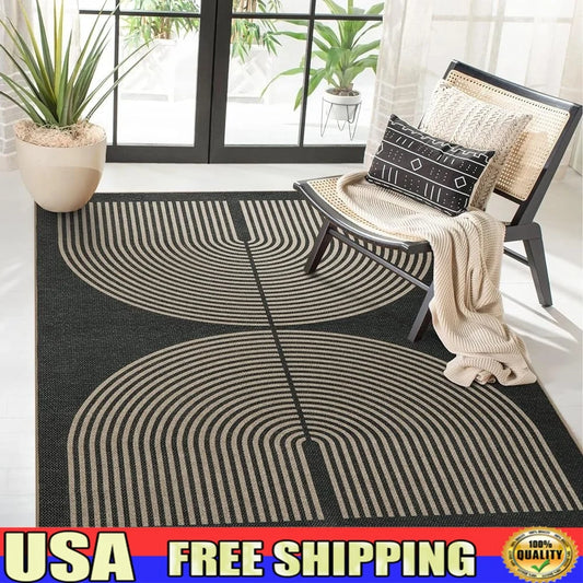 Modern Rainbow Jute Look Rug Non Slip Easy Clean Outdoor Indoor Area Carpet Contemporary Design Washable Soft Polyester 4x6 ft