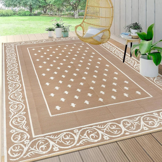 Waterproof Outdoor Rug 9x12, Reversible Plastic Straw Patio Camping Rug, Indoor Outdoor RV Mat Carpet for Deck,