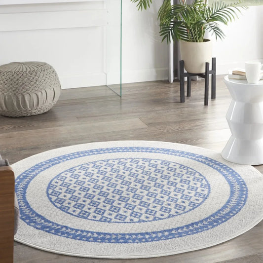 Whimsicle Modern Moroccan Ivory Blue 5' x round Area Rug, (5' Round)