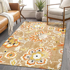 Floral Washable Carpet for Living Room - 3x5 Non-Slip Lightweight Kitchen Rugs, Throw Soft Small Area Rug for