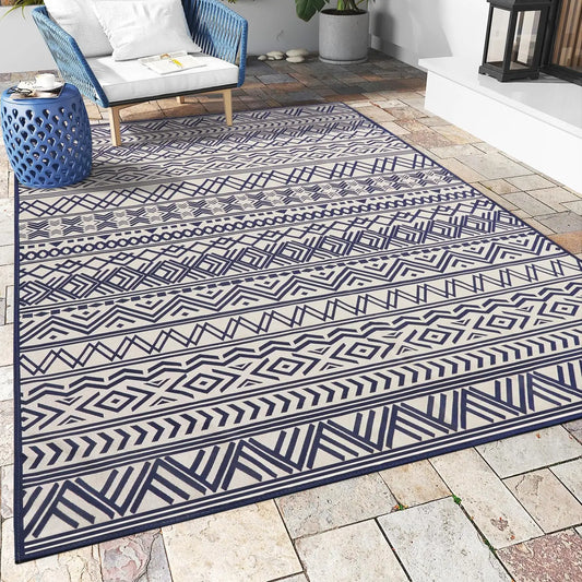 Outdoor Rug Carpet 5x8 ft, Flatweave Textured Outdoor Patio Rug Non Slip Indoor Outdoor Rugs