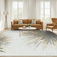 Modern 10x14 area washable ultra-thin living room carpet, bedroom office abstract print interior soft neutral carpet