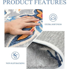 Floral Washable Carpet for Living Room - 3x5 Non-Slip Lightweight Kitchen Rugs, Throw Soft Small Area Rug for