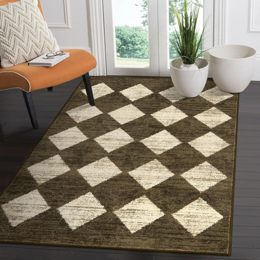 Moroccan Trellis Area Rug - 3x5 Washable Black Entry Rug Non Slip Living Room Mat, Distressed Lattice Soft Stain