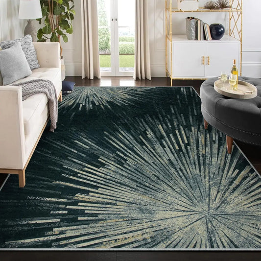 9x12 Ft Area Rugs for Living Room, Ultra-Thin Washable Large Rug Non Slip Throw Rug, Abstract Print Indoor Soft Neutral Rug