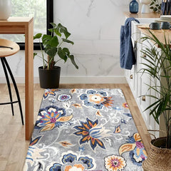 Floral Washable Carpet for Living Room - 3x5 Non-Slip Lightweight Kitchen Rugs, Throw Soft Small Area Rug for