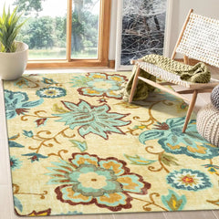 Floral Washable Carpet for Living Room - 3x5 Non-Slip Lightweight Kitchen Rugs, Throw Soft Small Area Rug for