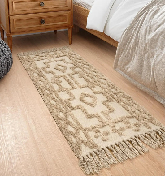 Boho Bathroom Runner Rug 2' x 4.3', Washable Woven Cotton Bedroom Rug Runner, Beige Aesthetic Tufted Entryway Runner Rugs