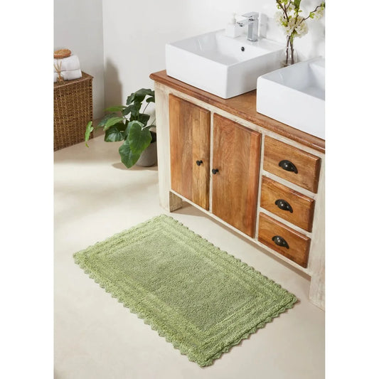 24 x 40 Bathroom Rug – 100% Cotton, Extra Soft Tufted Reversible Bath Mat, Water-Absorbent, Machine Washable (Sage) Shaggy Bord