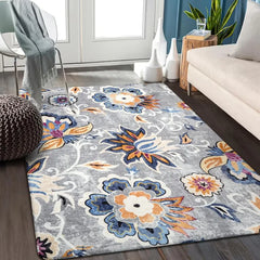 Floral Washable Carpet for Living Room - 3x5 Non-Slip Lightweight Kitchen Rugs, Throw Soft Small Area Rug for