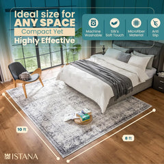 8x10 Rug – White Cream/Grey Area Rug - Foldable Boho Rugs for Living Room 8x10 - Stain Resistant Modern Area Rugs