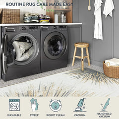 Modern 10x14 area washable ultra-thin living room carpet, bedroom office abstract print interior soft neutral carpet