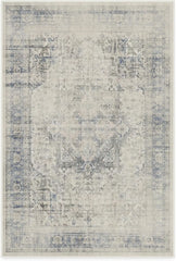 Washable 6 ft Round Rug, Kamran Admiral Blue, Premium Vintage Rugs for Living Room, Bedroom, Kitchen, Office, Classroom with Gri