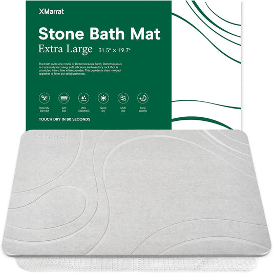Super Absorbent Diatomaceous Earth Bath Mat Large, Quick Drying Non-Slip Diatomite Stone Bath Mats (Extra Large 31.5" x 19.7")