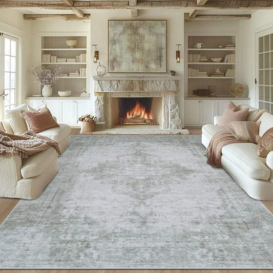10x14 Area Rugs Washable Rug: Lagre Vintage Living Room Rug with Non-Slip Backing Low Pile Rug Soft Indoor Floor Thin Carpet