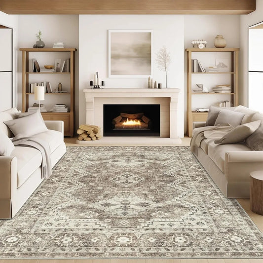 Area Rug (8x10 Feet) - Stain Resistant Washable Rugs, Anti Slip Backing Rugs for Living Room, Vintage Tribal Area Rug, Carpet