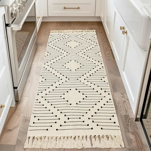 Boho Runner Rug 2x6 - Washable Hallway Rug with Tassel, Lightweight Woven Farmhouse Kitchen Runner Rugs Cotton