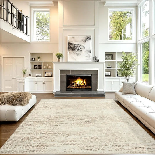 8x10 Area Rugs Washable: Anti-Skid Abstract Modern Living Room Soft Thin (Beige Light Brown, 8'x10'), Rug