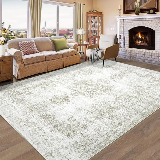 Vintage Living Room Area Rug - 5x7 Large Machine Washable Boho Moroccan Rug Distressed Farmhouse Rugs for Bedroom -