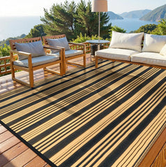 Outdoor Rug Waterproof for Patio Clearance Black and White Camping Rug 8x10 Plastic Straw Striped Floor Carpet