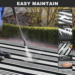 Outdoor Rug Waterproof for Patio Clearance Black and White Camping Rug 8x10 Plastic Straw Striped Floor Carpet