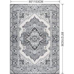 Vintage 5x7 Area Rug Non-Slip Machine Washable Living Room Carpet Soft Low Pile Durable TPR Backing Pet Kids Friendly