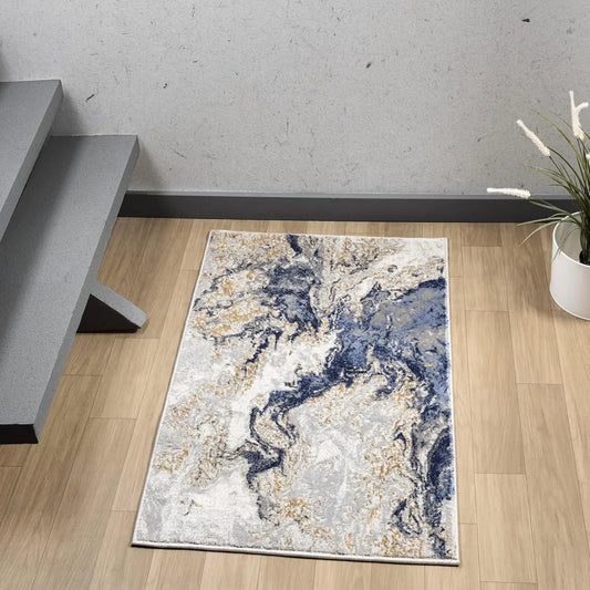 Marble Swirl Abstract Area Rug, Blue 9x12