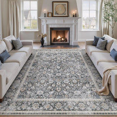 4x6 Machine Washable Rugs Brown Hallway Area Rug Indoor Accent Rug Floral Low Pile Carpet Soft Throw Rug Bedroom Living
