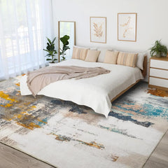 Area Rug Living Room Rug, 6X9 Modern Abstract Washable Rug Grey Non Slip Foldable Faux Wool Vintage Rug, Fluffy Non-Shedding
