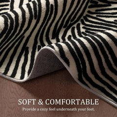 5×8 Feet Area Rugs Non-Shedding Washable, Nonslip Throw Rugs Soft Thin Contemporary Striped - Black and White Rug, Carpet