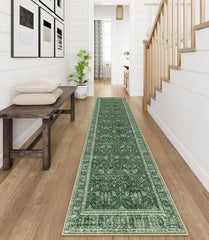 Washable Rug Runners for Hallways 10ft, Green Runner Rugs for Hallway 2x10 Non Slip, Floral Long Bathroom Runner Rug
