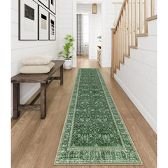 Washable Rug Runners for Hallways 10ft, Green Runner Rugs for Hallway 2x10 Non Slip, Floral Long Bathroom Runner Rug