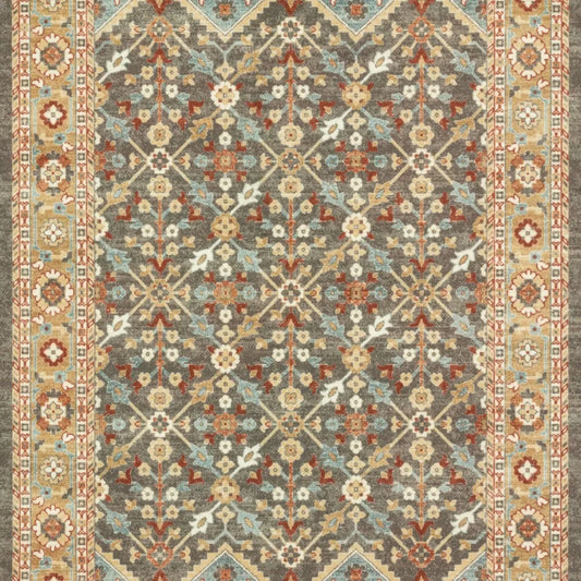 Persian Border Medallion Loop Print Rust Brown Indoor Area Rug, 7'x10'