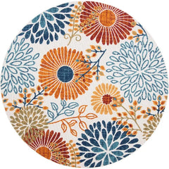 Cabana Collection Area Rug - 6'7" Round, Creme & Red, Floral Design, Non-Shedding & Easy Care