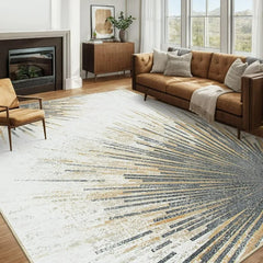 9x12 Ft Area Rugs for Living Room, Ultra-Thin Washable Large Rug Non Slip Throw Rug, Abstract Print Indoor Soft Neutral Rug